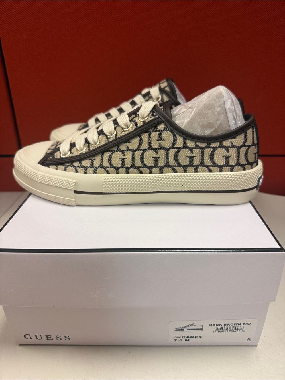 GUESS Low-Top Logo Sneakers in Dark Brown and Cream